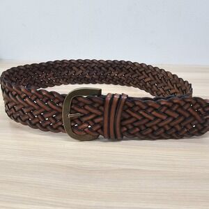 Vintage TALBOTS Belt‎ Womens Small Saddle Brown Leather Wide Braided Boho Waist